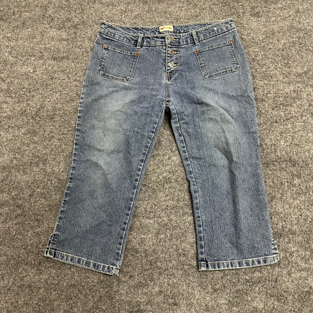 Mudd Capri Jeans Womens Size 1X Blue Denim Stretch Button Fly Patch Pocket Y2K